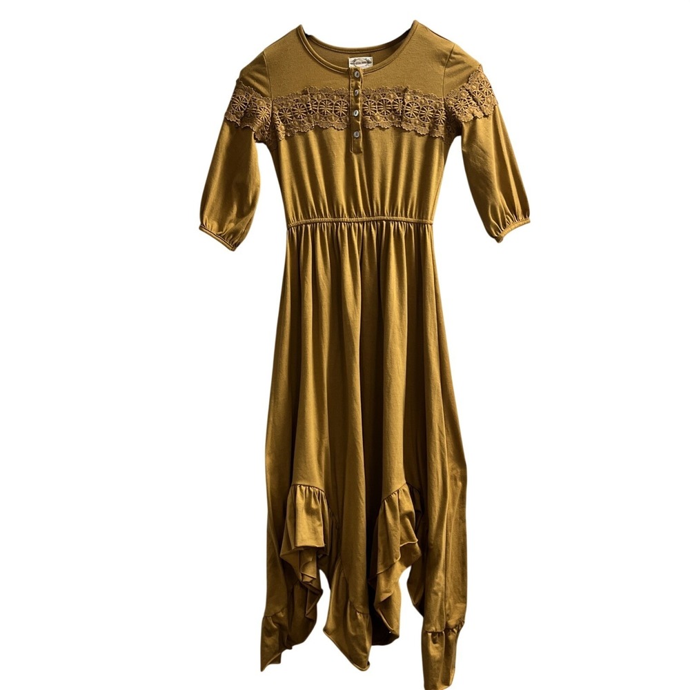 Mia Joy Dress Womens 12 Marigold Tiered Asymmetrical Midi Ruffle Peasant Cottage